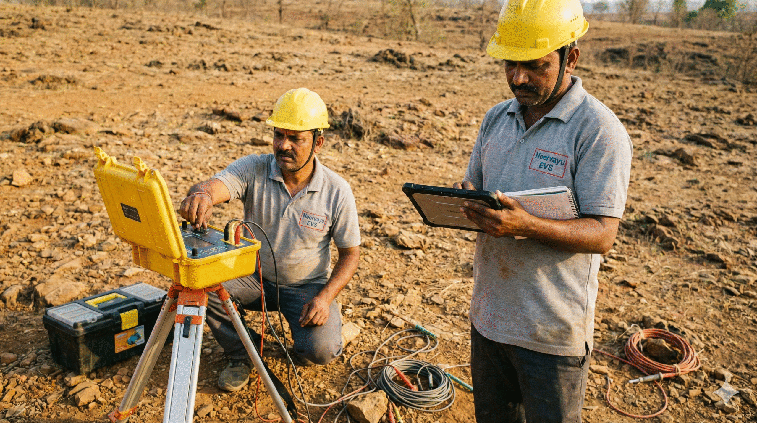 Neervayu EVS team working on rainwater harvesting and groundwater recharge project in Raipur Chhattisgarh
